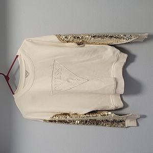 Guess White and Gold Sequin Sleeve Sweater